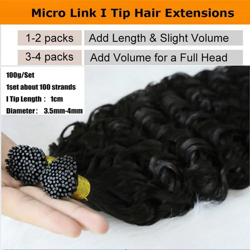 Kiss darling LASHES Water Wave I Tip Human Hair Extension Pre Bonded Raw I Tip Keratin Fushion Hair Natural Wavy Curly 100g/100 strand 24inch Microlink Beads I Tip Hair Extensions