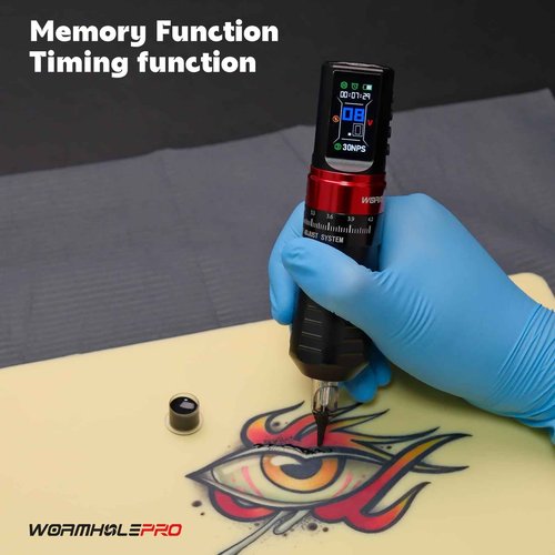 WORMHOLEPRO Aluminum Alloy Tattoo Gun with Adjustable Tattoo Pen Stroke, Tattoo Kit with Dotwork Mode, Memory Function, Complete Beginners Kit and Professional Tattoo Artists - Compact/Lightweight