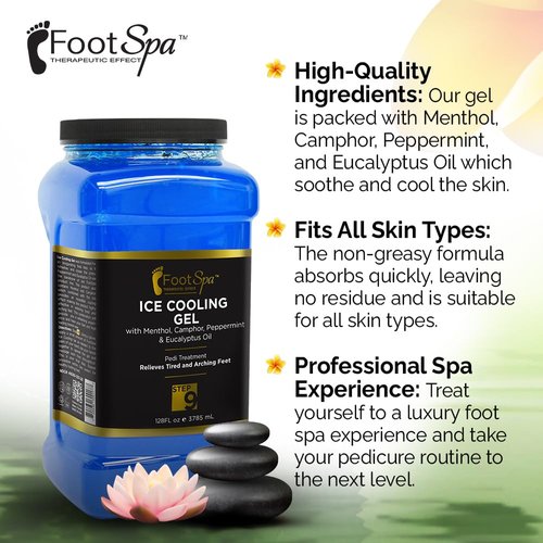 Foot SPA - Massage Cooling Gel for Pedicure Treatment with Menthol, Camphor, Peppermint and Eucalyptus Oil, Professional Strength Foot and Leg Ice Cooling Gel Therapy