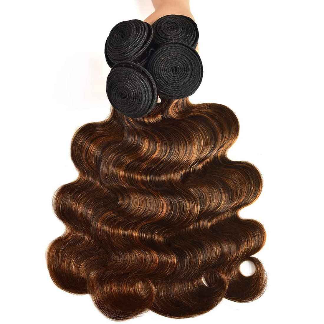 Habiliana Bundles Human Hair 26 28 30 Inch Body Wave P4/30 Human Hair Bundles 11A Unprocessed Brazilian Virgin Quick Weave Hair Extensions for Black Women