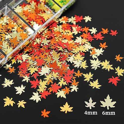 12 Colors Fall Nail Art Stickers Maple Leaf Nail Glitter Sequins 3D Nail Art Accessories Autumn Leaf Shape Flakes Holographic Gold Red Yelloween Maple Leaves Paillettes Designs Acrylic Nails Supplies