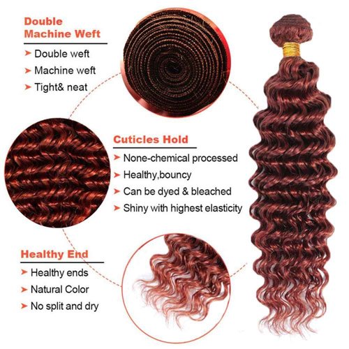 Dark Brown Bundles Human Hair #33 Deep Wave Bundles Reddish Brown Human Hair 16 18 20 inch Double Weft 300g