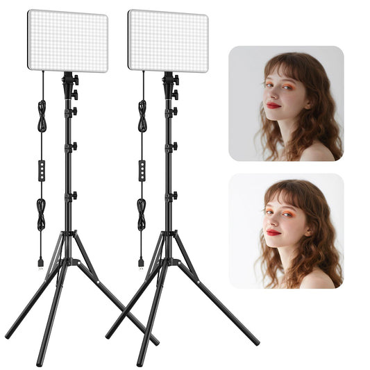 2-Pack LED Video Lighting Kit, Anautin 15W/1700Lux Photography Lighting with Tripod Stand, 2500-8500K Dimmable Streaming Light for Video Recording, Gaming, Podcast, Barber, Salon, TikTok, YouTube