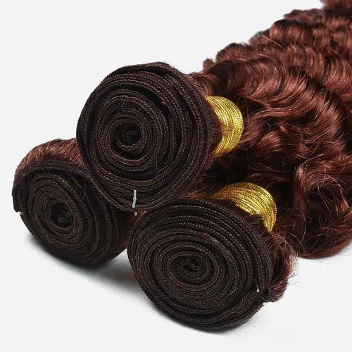 Copper Bundles Deep Wave Human Hair Extensions - 24, 26, 28 Inch - Reddish Brown - Peruvian Virgin Hair - 3 Bundles