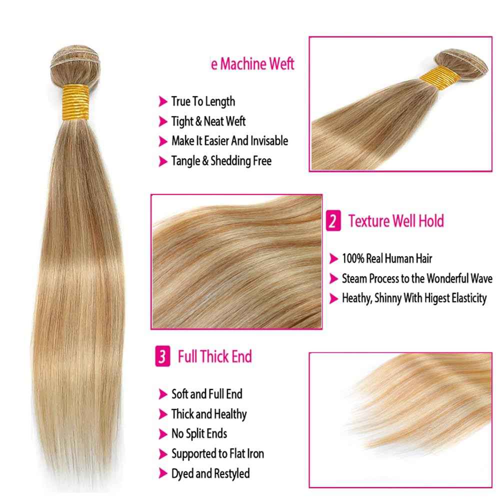 26 28 30 inch P27/613 Blonde Human Hair Bundles Blonde Straight Human Hair Bundles Brazilian Virgin Hair Two Tone #613 Blonde Mixed With #27 Hair Extensions