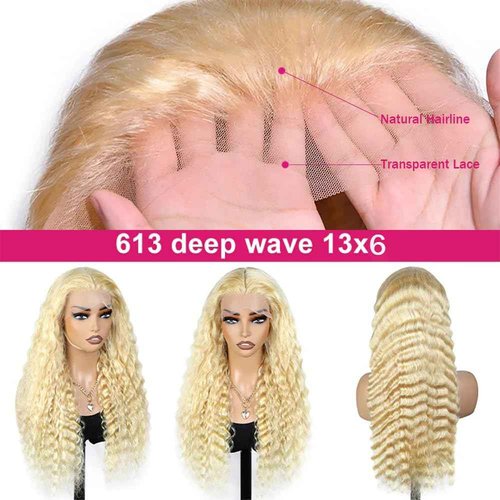 Belaved 28 Inch Wigs Human Hair Blonde Lace Front Deep Wave 613 Blonde 13x6 HD Transparent Curly Real Human Hair 180% Density Pre Plucked Glueless Lace Frontal Wig with Natural Hairline