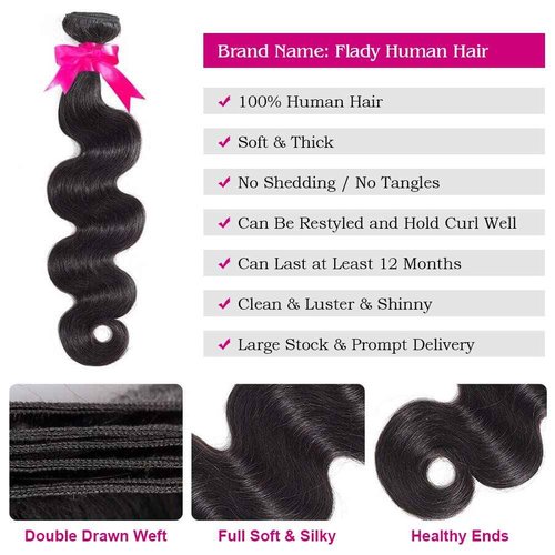 Flady 10A Brazilian Body Wave 4 Bundles with Closure Unprocessed Brazilian Virgin Human Hair Bundles with Closure (14 16 18 20+12 Closure)