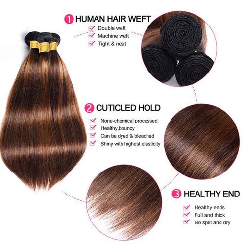 T1BP4/30 Highlight Human Hair Bundles Ombre Straight Bundles Dark Brown Mixed Light Brown 26 28 30 Inch Unprocessed Brazilian Virgin Human Hair for Black Women Hair Extension