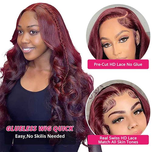 Jewhaut Wear and Go Glueless Wigs Human Hair Pre Plucked Pre Cut for Beginners 99j Burgundy Lace Front Wigs Human Hair Upgraded No Glue 5x5 HD Body Wave Lace Closure Wigs Human Hair for Women 30 Inch