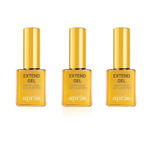 Aprés Extend Gel Gold Bottle Edition, Pack of 3 - Gel-X Tips Adhesive, No Primer or Bonder Needed (15 ml each)