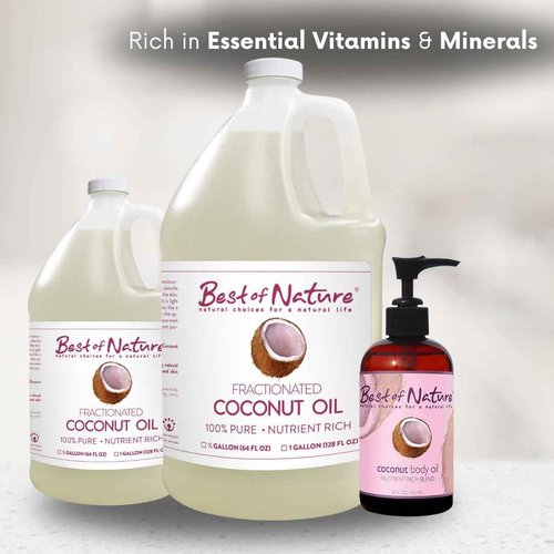 Best of Nature 100% Pure Fractionated Coconut Oil - Natural Massage Oil, Unscented Moisturizer for Men and Women, for Skincare and Hair Care, Carrier for Essential Oils, Gallon (128 fl oz)