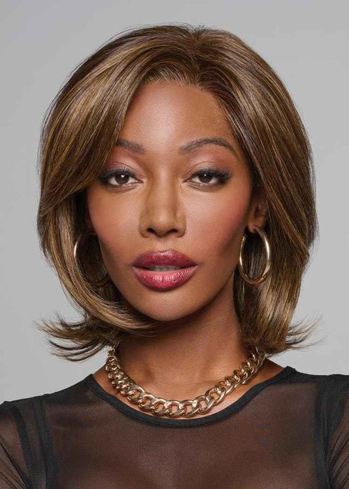 Raquel Welch Take A Bow Chin Length Layered Wig With Hand Tied Base by Hairuwear, Petite Average Cap, RL29/25 Golden Russet