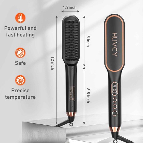HUVCY Hair Straightener Brush, Electric straightening Brush with Ceramic Quick Heating, Hair Straightener for Women,Dual Voltage Thermal straighetner Comb,Anti-Scald Safety Design