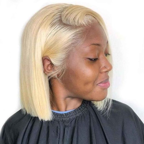 Hoscod Straight 613 Bob Wig Human Hair 13x4 HD Transparent Lace Front Wig Blonde Bob Wig Human Hair Pre Plucked with Baby Hairs Blonde Lace Frontal Wigs for Women 180 Density Short Wigs (14 Inch).