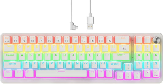 75% Mechanical Gaming Keyboard Wired, 77 Keys Anti-Ghosting, Hot Swappable Red Switch & Ergonomic Design, Rainbow LED Backlit Mechanical Keyboard for PC, Laptop, Gaming, Office