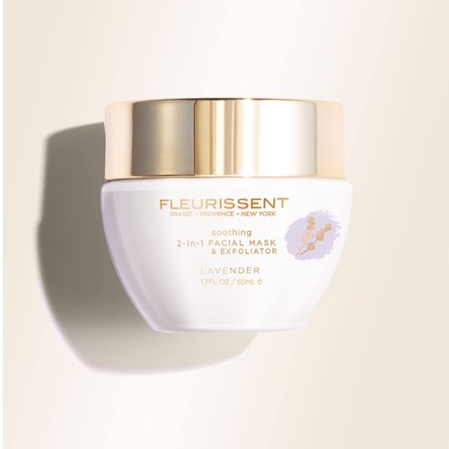 Fleurissent Serenity Elixir Lavender 2-in-1 Facial Mask & Exfoliator – Calming Fusion Florale-6, Organic Roses & Gentle Rice Exfoliation, 98% Natural, 1.7 FL OZ for Healthy-Looking Skin