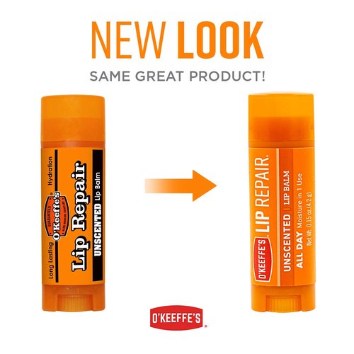 O'Keeffe's Unscented Lip Repair Lip Balm for Dry, Cracked Lips, Stick, (Pack of 12)