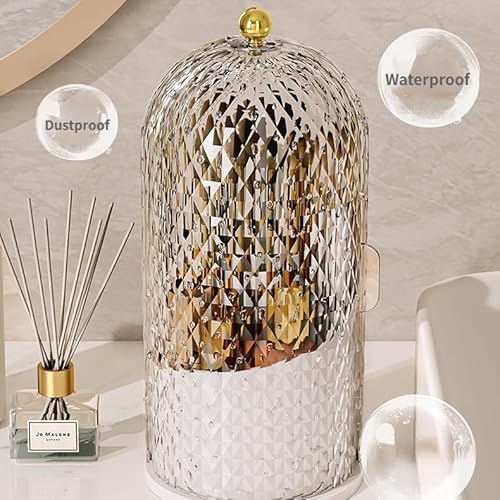 Makeup Brush Holder Organizer with 360¡Æ Rotating Lid Dustproof Makeup Brushes Organizer for Vanity Desktop Bathroom Countertop Clear Cover Easy Visibility (Black)