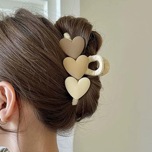 Valentine¡¯s Day Hair Claw Clips Brown Heart Hair Claw for Women Three Heart Hair Claw Clips for Thick Hair Khaki Hair Clips Hair Clips Big Resin Hair Clips Cute Clips Cute Hair Clips Accessories 1Pcs