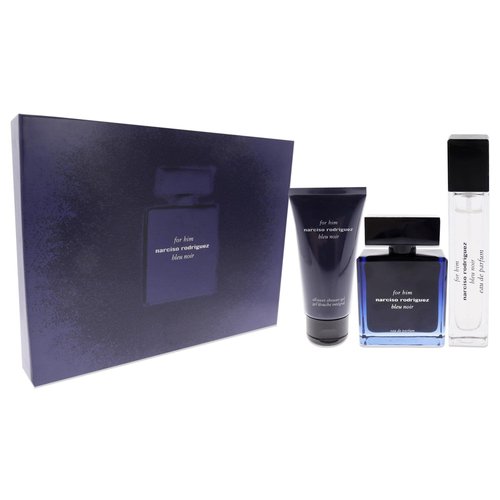 Narciso Rodriguez Bleu Noir for Men 3 Piece Set (3.4 Ounce Eau de Parfum Spray + 1.6 Ounce All-Over Shower Gel + 0.33 Ounce Eau de Parfum Spray)