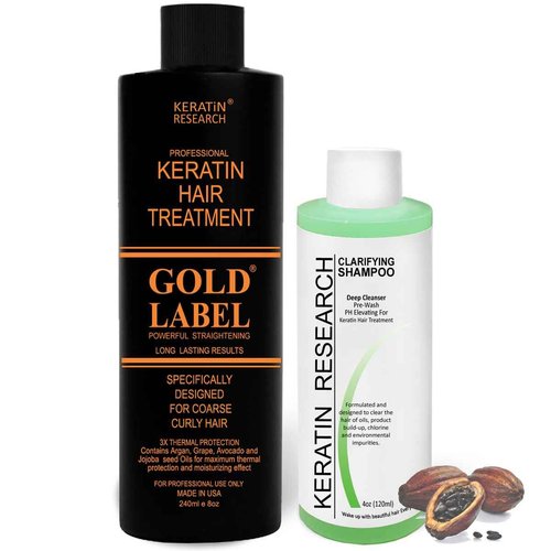 GOLD LABEL Keratin Hair Straightening Blowout Treatment for All Hair Types Colors and Conditions Long Lasting Straightening Eliminates Frizz and Repairs Damaged Dry Hair (8oz+4oz Kit GL)