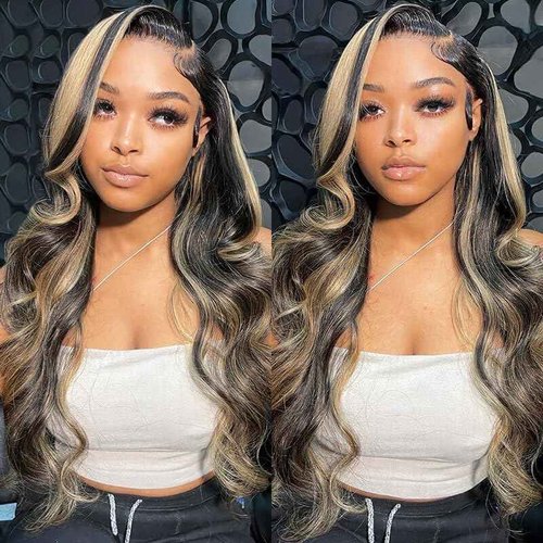BestFun 220% Density 1B/27 Balayage Highlight Lace Front Wig Human Hair Pre Plucked 13x4 HD Lace Ombre Body Wave Wig Glusless Wigs Human Hair for Women 18 Inch