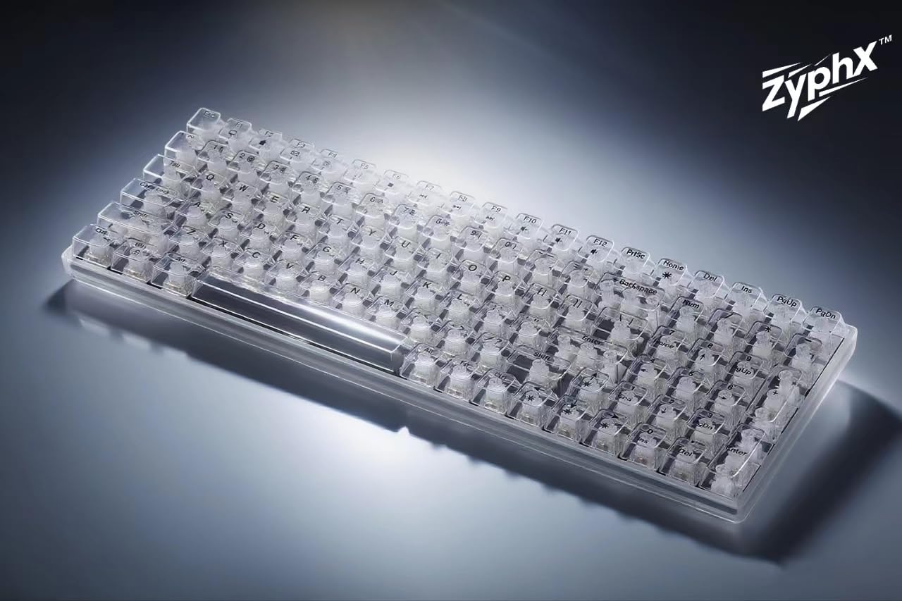 ZyphX Z-Zero 98-Key Mechanical Keyboard, Hot-Swappable RGB, Crystal Clear Housing, Ice Soul Linear Switches, TOP Mount (Crystal)
