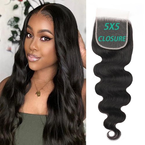 5x5 Lace Closure Human Hair 22 Inches Body Wave Human Hair Closure Can be Curly and Dyed 100% Human Hair Lace Closure With Baby Hair(22Inches Natural Black)