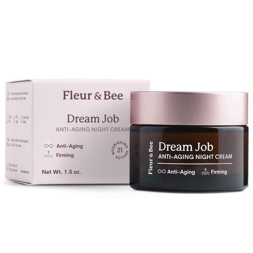 FLEUR & BEE Anti Aging Night Cream | Clean, 100% Vegan | Overnight Repair Face Cream to Improve Fine Lines and Wrinkles | Dream Job 1.5 oz