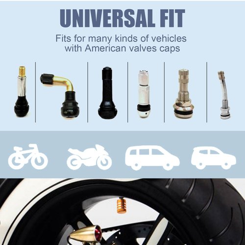 Tire Valve Stem Caps Cover - (5 Pack) Tire Air Cap N2 Nitrogen Metal with Plastic Liner Corrosion Resistant Leak-Proof for Car Truck Motorcycle Bike Orange