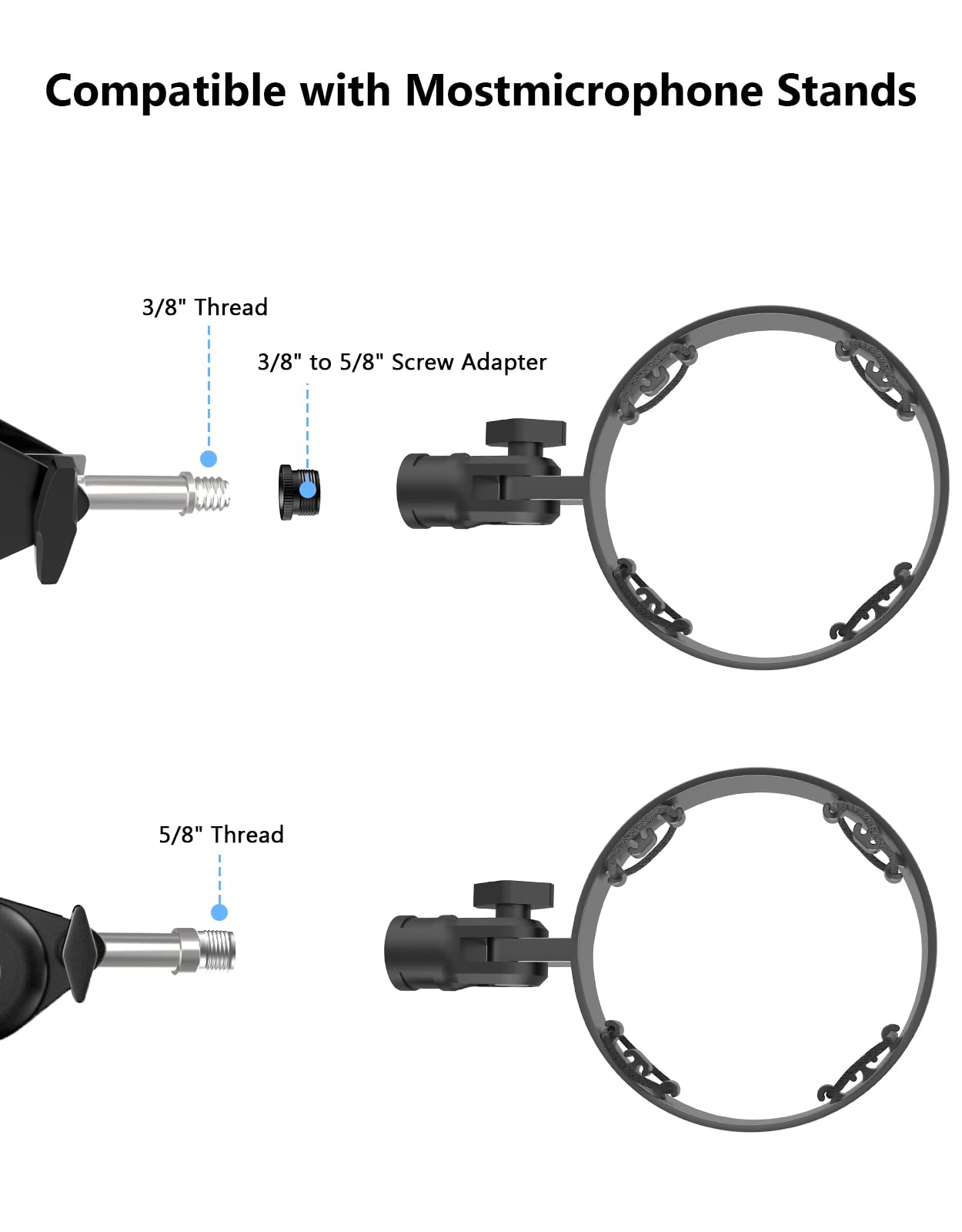 [2025 Upgrade] Microphone Shock Mount for HyperX QuadCast with 3/8" or 1/4" Screw Adapter, Works with HyperX QuadCast Microphone Stand & Boom Arm Durable Replacement Accessory for Mic (Black)