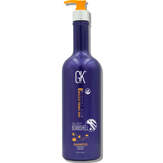 GK HAIR Global Keratin Silver Bombshell Purple Shampoo (24 Fl Oz/710ml) For Blonde, Platinum, Ash, Silver & Gray Hair Moisturizes Dry & Damaged Removes Yellow Brassy Tones
