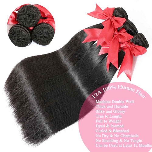 LXYANOO 12A Straight Bundles with Frontal Human Hair 20 22 24+18 Inch Brazilian Human Hair Bundles with Frontal 100% Unprocessed Virgin Weave Hair with 13x4 HD Lace Closure