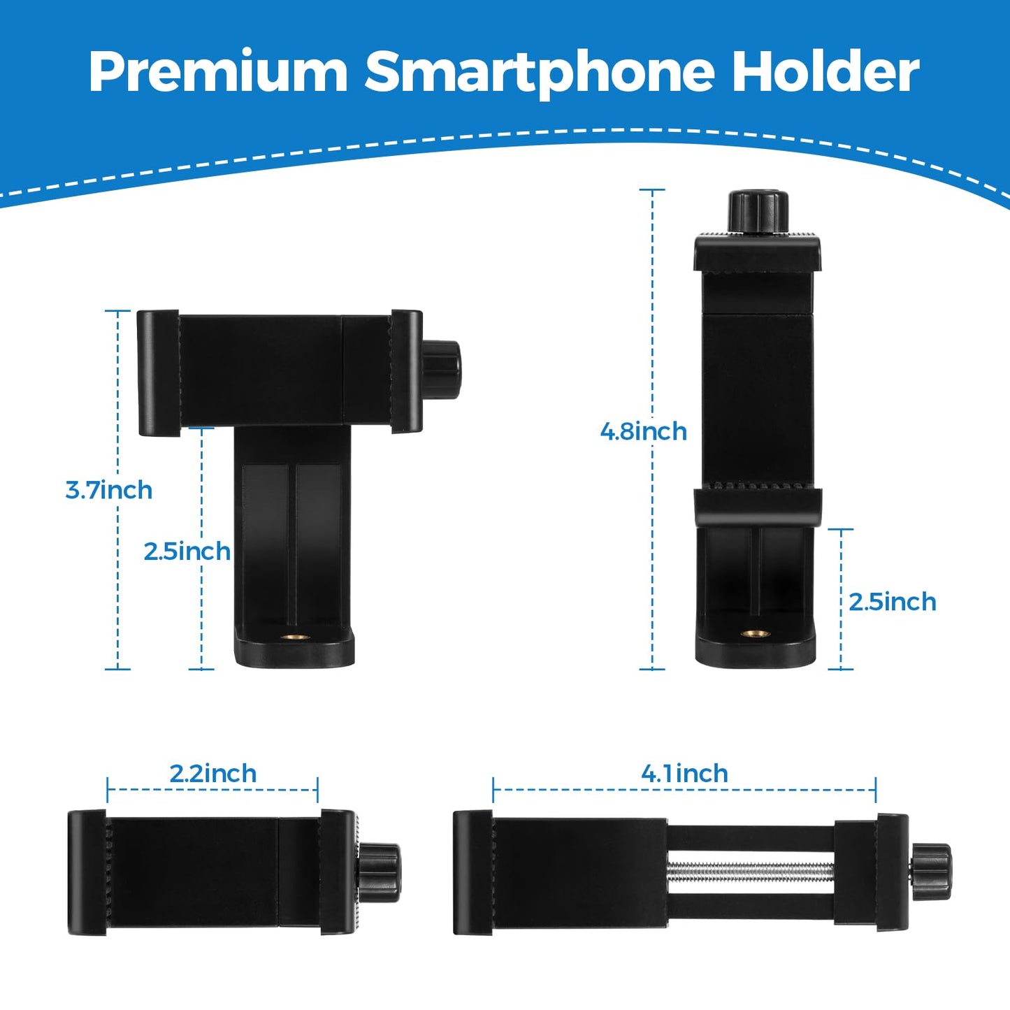 Aqirui Camera Desk Mount Stand with 1/4" Ball Head and Phone Holder Clip, Desktop Light Stand, 14"-23.6" Adjustable Light Stand, for DSLR Camera,Ring Light,Webcam,Phone