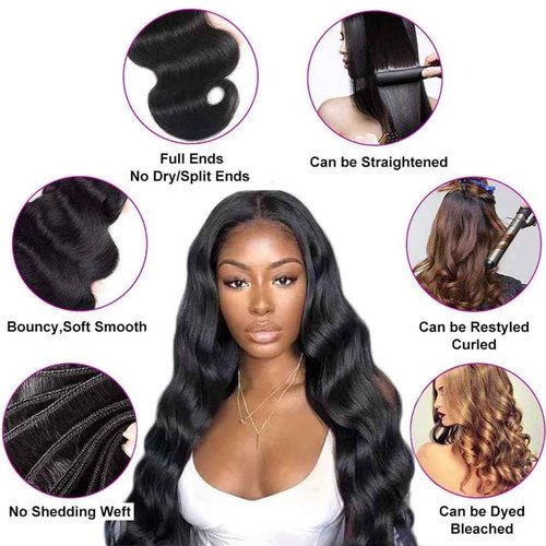NJMNJM Brazilian Body Wave Bundles Human Hair 20 22 24 inch 12A Grade 100% Unprocessed Body Wave Human Hair Bundles Full and Thick Natural Color