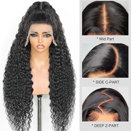 13x4 Glueless Lace Front Wet and Wavy Human Hair Wig 250% Density Natural Black 16 Inch