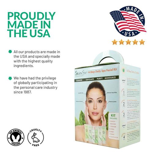 SkinSpa - Skin Care Facial Cleanser Set, Daily Routine Kit, System, Infused with Aloe Vera, 8 Oz - Face Wash Scrub, Cleanser, Toner, Makeup Remover, Clay Mask and Moisturizer