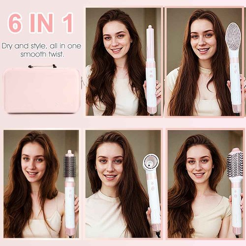 Sophinique 6 in 1 Blow Dryer Brush & Hair Dryer Brush with 110,000 RPM Hot Air Style, No Heat Damage, Ionic Care Blowout with Curling Iron,Volumizing, Straightening, Travel Bag Included, Pink