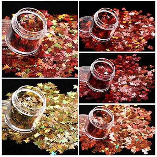 Maitys 10 Boxes Fall Nail Art Sequins Maple Leaves Nail Glitters 3D Autumn Glitter Flakes Thanksgiving Maple Leaf Sequins Decor Holographic Design Decals for Women DIY Decoration