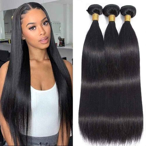 Straight Human Hair Bundles 26 26 26 Inch Brazilian Straight Hair Bundles 100% Unprocessed Virgin Hair Weave Bundles Human Hair Extension for Women Natural Color