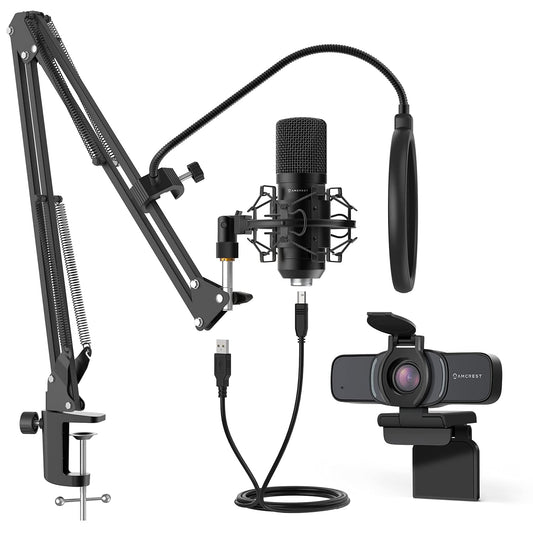 Amcrest 1080P Webcam with Privacy Cover & Omnidirectional Microphone, Web Cam USB Camera, Computer HD Streaming Webcam for PC Desktop & Laptop, Boom Arm, Pop-Filter, Shock Mount (AM430-BPS-AWC201-B)