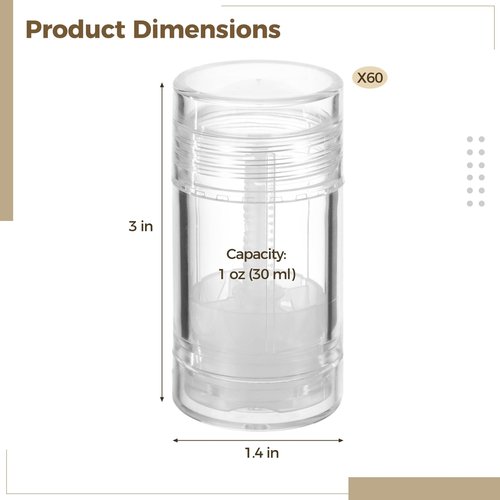 60 PCS Empty Deodorant Containers, 1 oz Twist Up Filling Stick Clear Plastic Containers, 30 ml Deodorant Tubes Empty, Twist-up Clear Tube for DIY Lipstick, Chapstick, Crayons