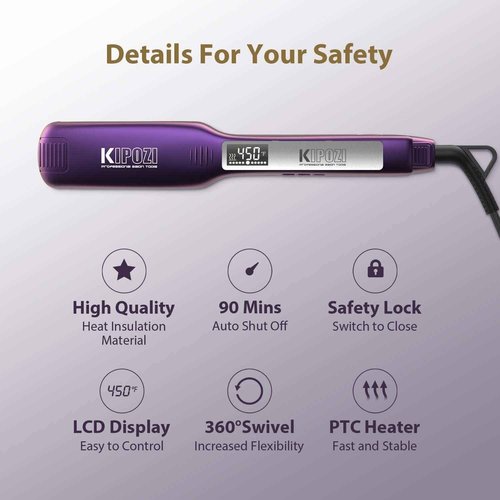 Professional Titanium 1.75Inch Flat Iron Hair Straightener & 2-in-1 Hair Styler with Digital LCD Display, Dual Voltage Instant Heating for Professional Straightening and Curling. (Violet)