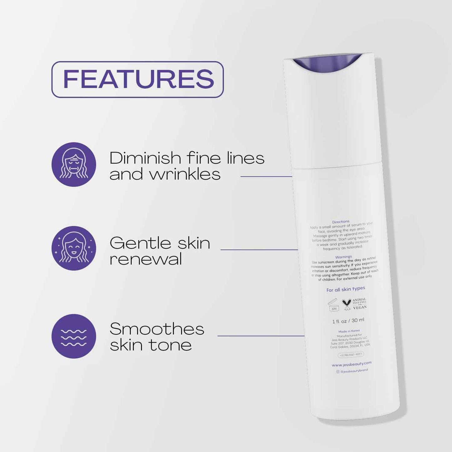 JESS BEAUTY | Skin Care Retinol Cream Centella Asiatica & Hyaluronic Acid | Retinol Night Face Cream Moisturizer 1 fl. oz (Age Rewind)