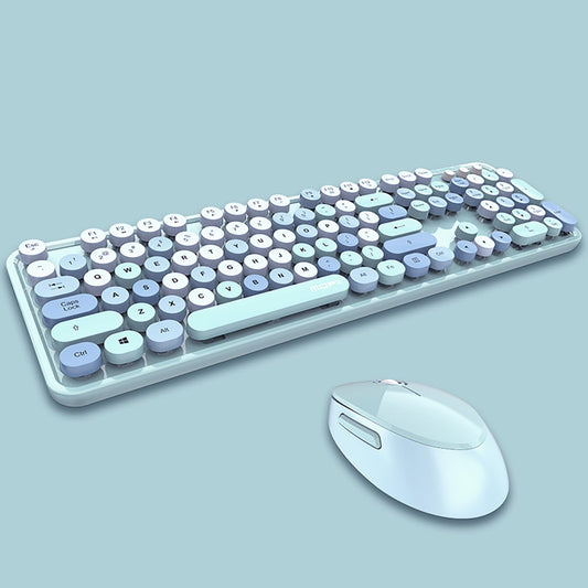 2.4G Full-Size Wireless Keyboard and Mouse Combo, Multi-Color Typewriter Style Round Keycap, Cute Candy Colors, Compatible with Notebook, PC (104 Keys,Blue)