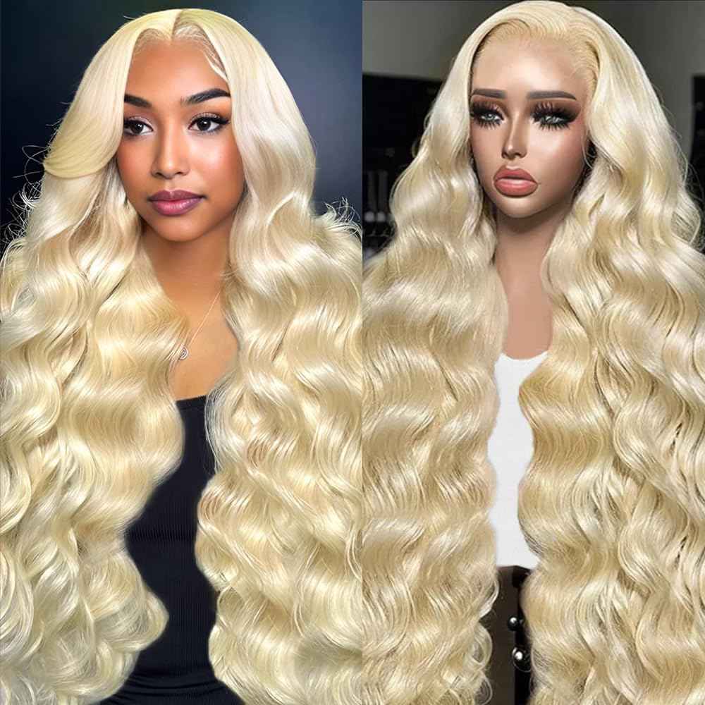 KEGOO 613 13x6 Lace Front Wig Human Hair 28 Inch Blonde Wig Human Hair 200% Density Body Wave HD Blonde Lace Frontal Wig Pre Plucked 613 Lace Front Wig Human Hair
