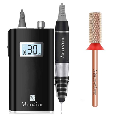 MelodySusie Professional Rechargeable 30000 RPM Nail Drill with Large Barrel Nail Buffer Bit