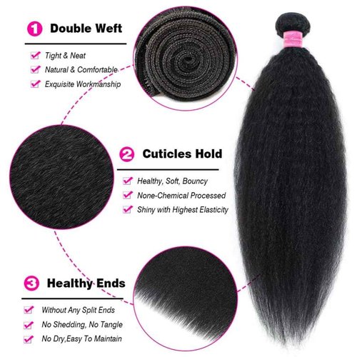 Borchan Kinky Straight Bundles Human Hair 4 Bundles 14 16 18 20 Inches 100% Unprocessed Brazilian Yaki Straight Hair Bundles Virgin Remy Kinky Curly Bundles for Black Women