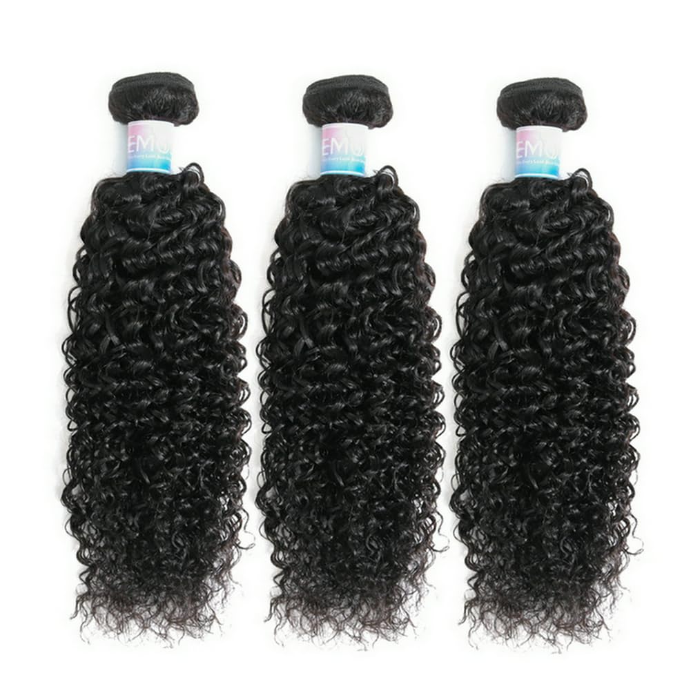 Kinky Curly Human Hair Bundles Water Wave Kinkycurly Hair Weft - Soft Natural Black Hair Weave 3 Bundles 300g 16 18 20 Inches