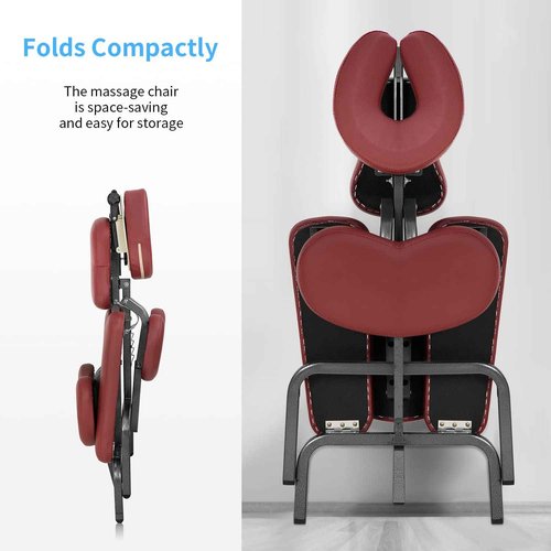 Portable Massage Chair for Tattoo and Spa Foldable Massage Therapy Chair with Adjustable Face Cradle High-Density Cushion Lightweight Design with Carrying Bag Ideal for Salon Use (Burgundy)